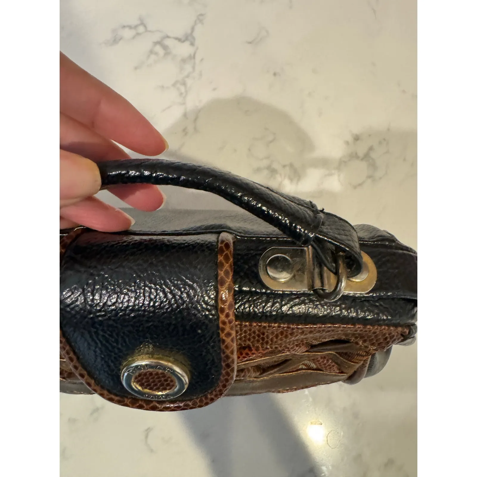 Vintage Dolce Vita By Jackson Faux Leather Handbag black Brown Reptile purse - Image 8