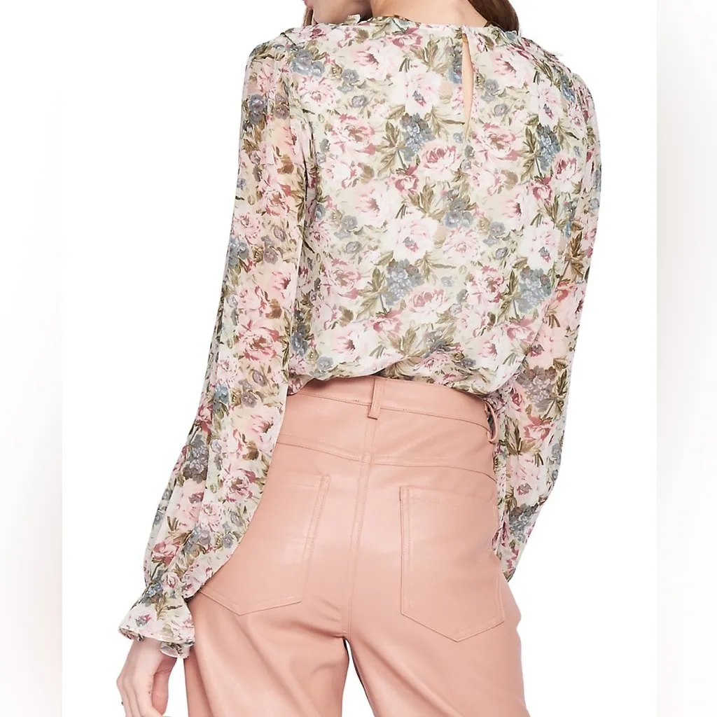 en saison Fleur Floral Ruffle‎ Panel Blouse Women’s Size Small Green - Image 2