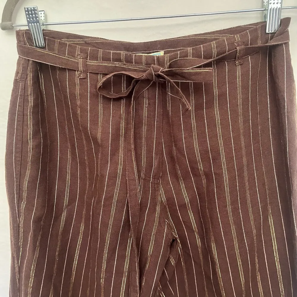 Vintage Couleurs d'ete Linen Blend Wide Pants Womens 4 Brown Metallic Y2k Retro - Image 2