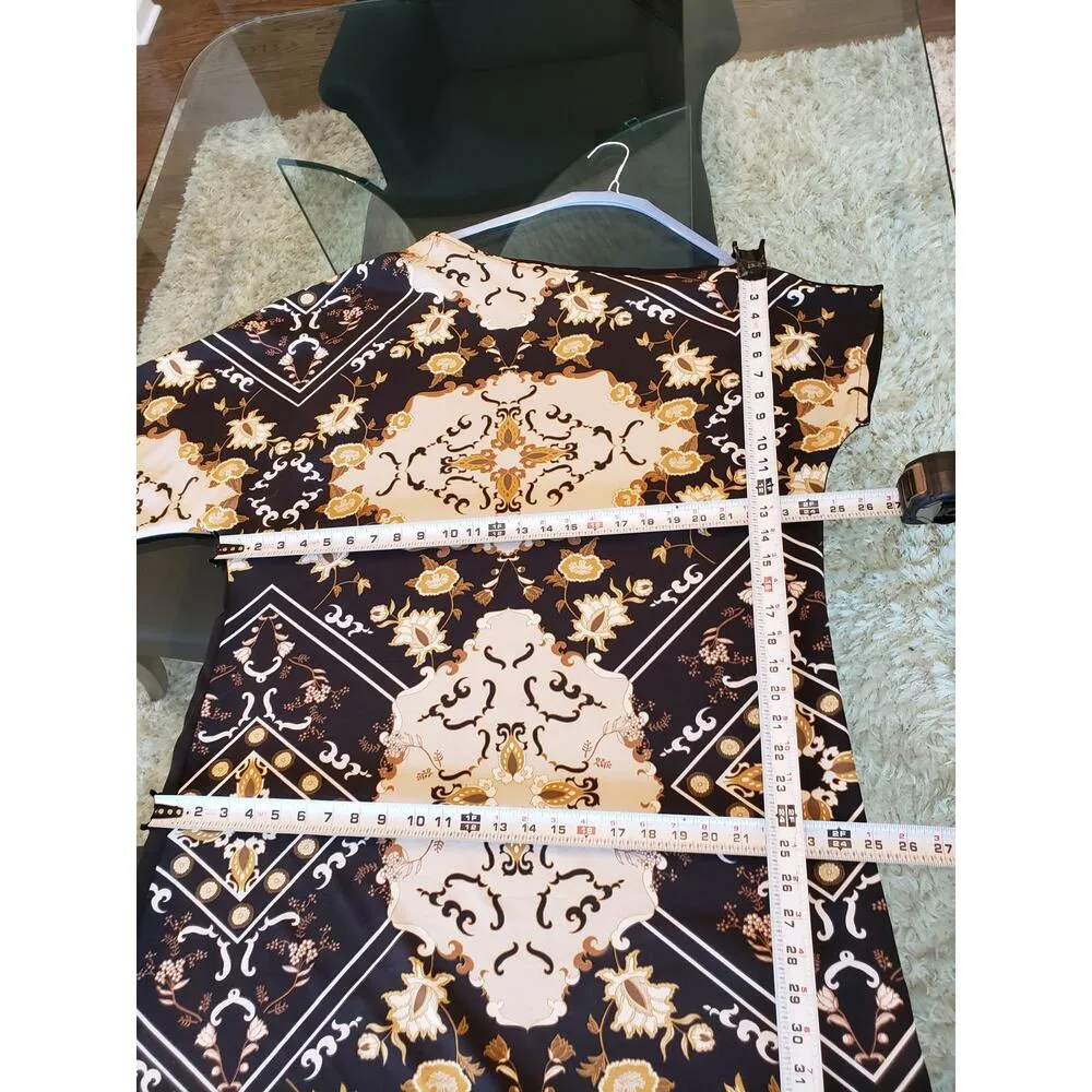 Moosta Midi Dress Women Size 2X Black Beige Baroque Print Long Sleeve Boho - Image 14