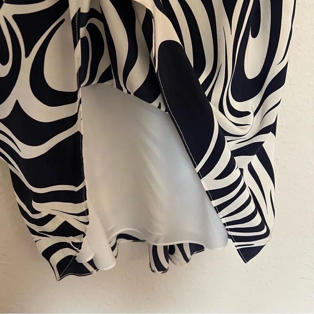 Ann Taylor  100% Silk Navy Blue White Abstract Spaghetti Strap Silk Dress - Image 4