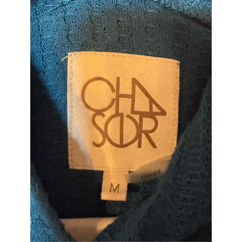 Chaser Women's Waffle Knit Thermal Hoodie Sz M in Taos (Dark Green Blue) - Image 3