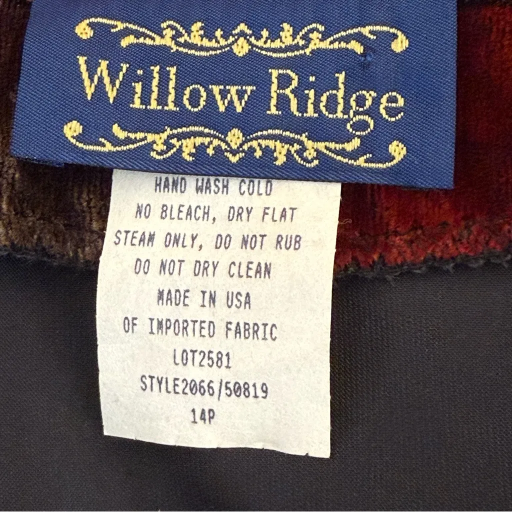 VTG Willow Ridge Velvet Color Block Open Blazer Jacket Womens 14P Made in USA - Image 5