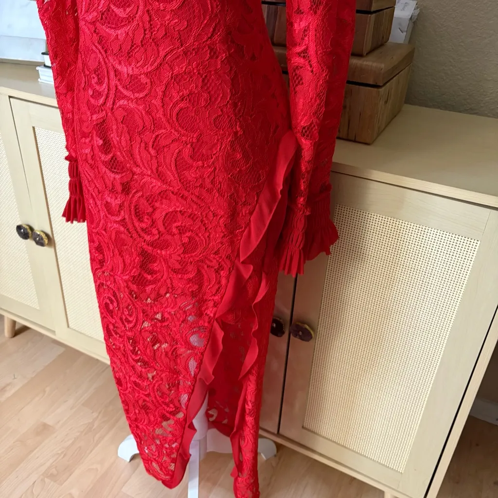 ALEXIS Fala Lace Midi Dress in Red Lace Holiday Midi Size Small‎ NWT - Image 3