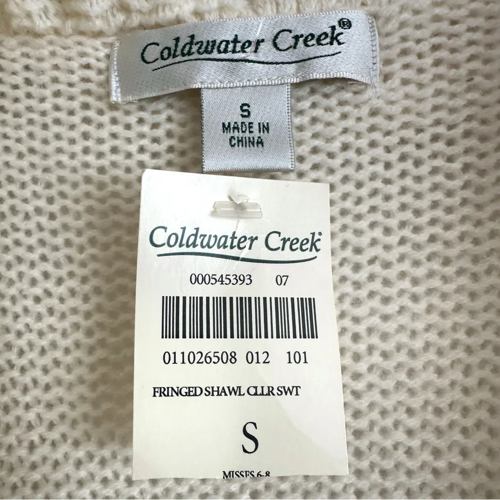 NWT Coldwater Creek Cream Fringe Open Front Soft Knit Cardigan with Belt - Image 2