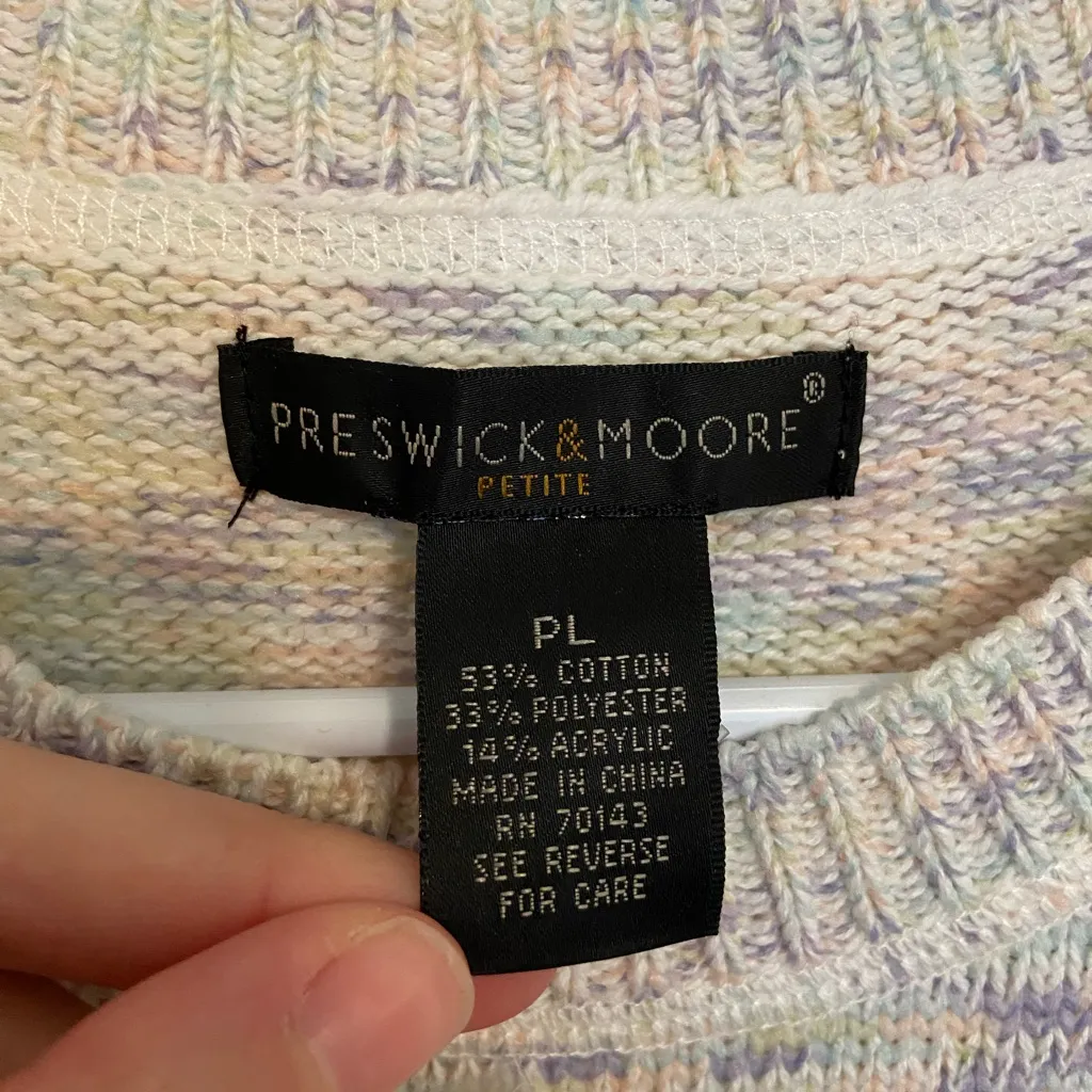 NEW Preswick & Moore women’s white colorful crew neck thick sweater petite large - Image 5