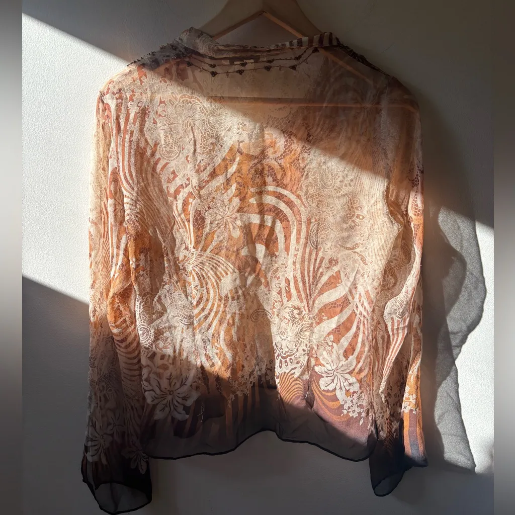 Ice Y2K Sheer Lightweight Flowy Sleeve Top Tan - Image 8