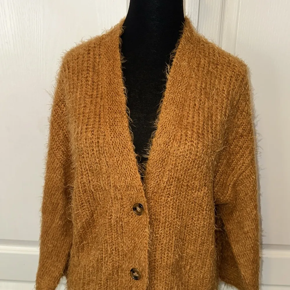 FUZZY KNIT BUTTON UP CARDIGAN SWEATER - Image 2