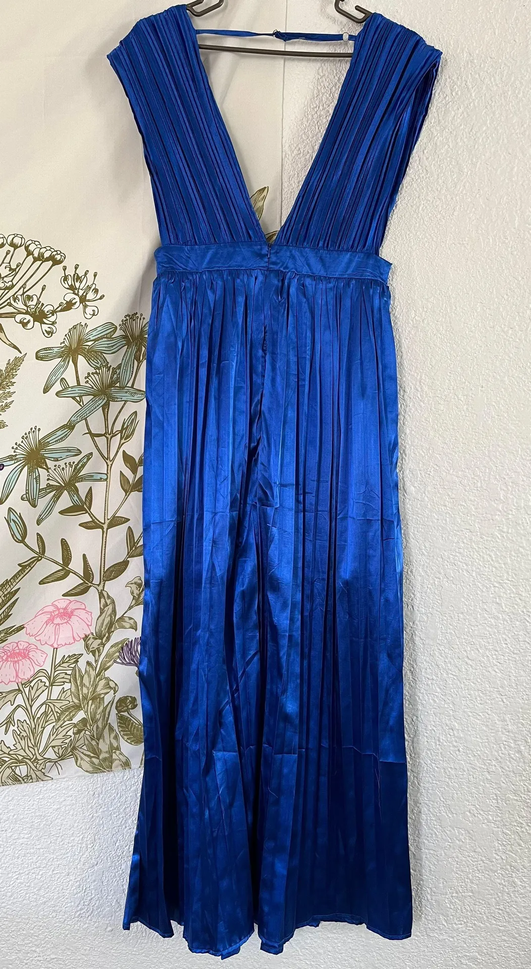 Cherley Deep V Neck Pleated Backless Formal Dress Blue Size M - Image 4