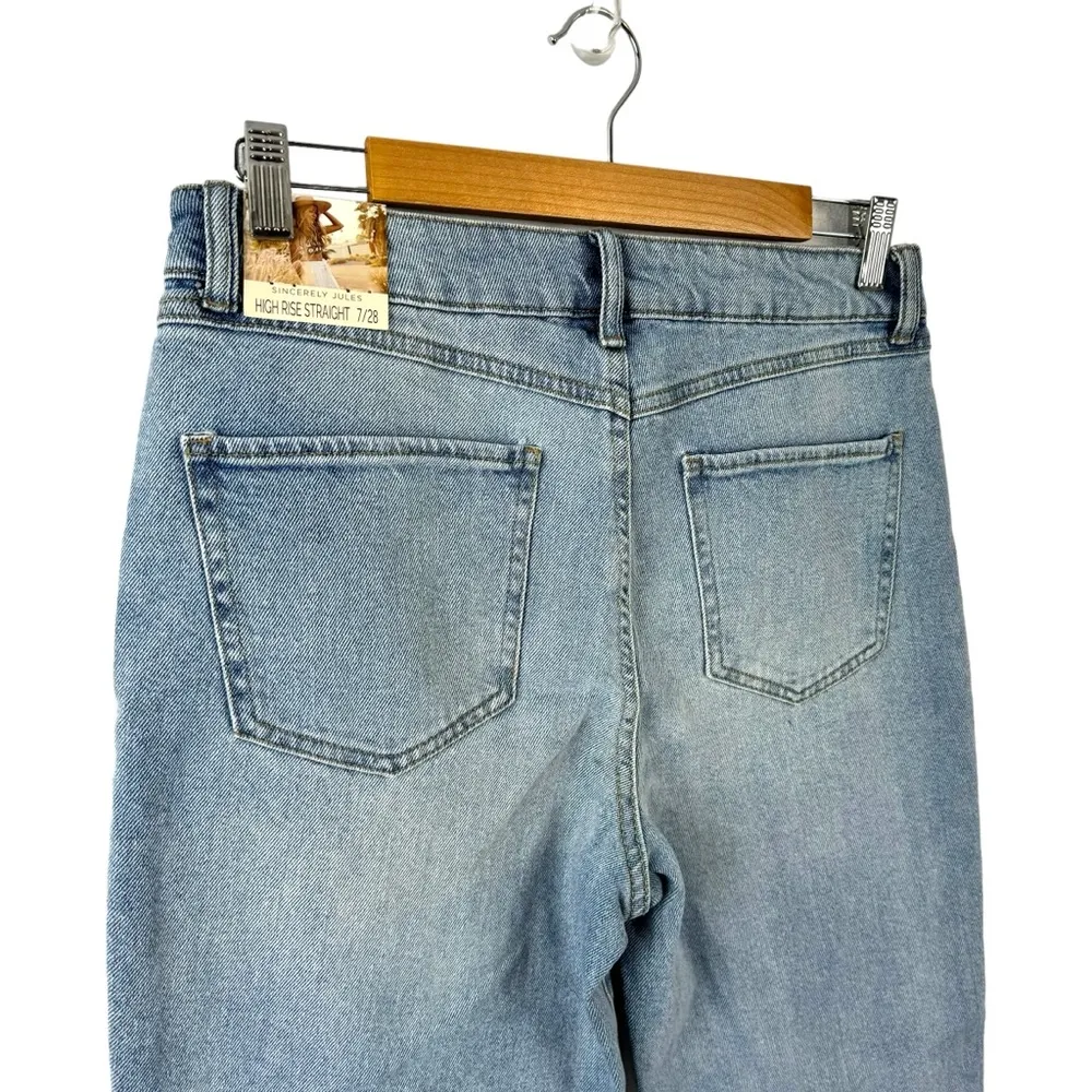Sincerely Jules High Rise Straight Crop Jeans Raw Hem Button Fly Size 28 Blue - Image 11