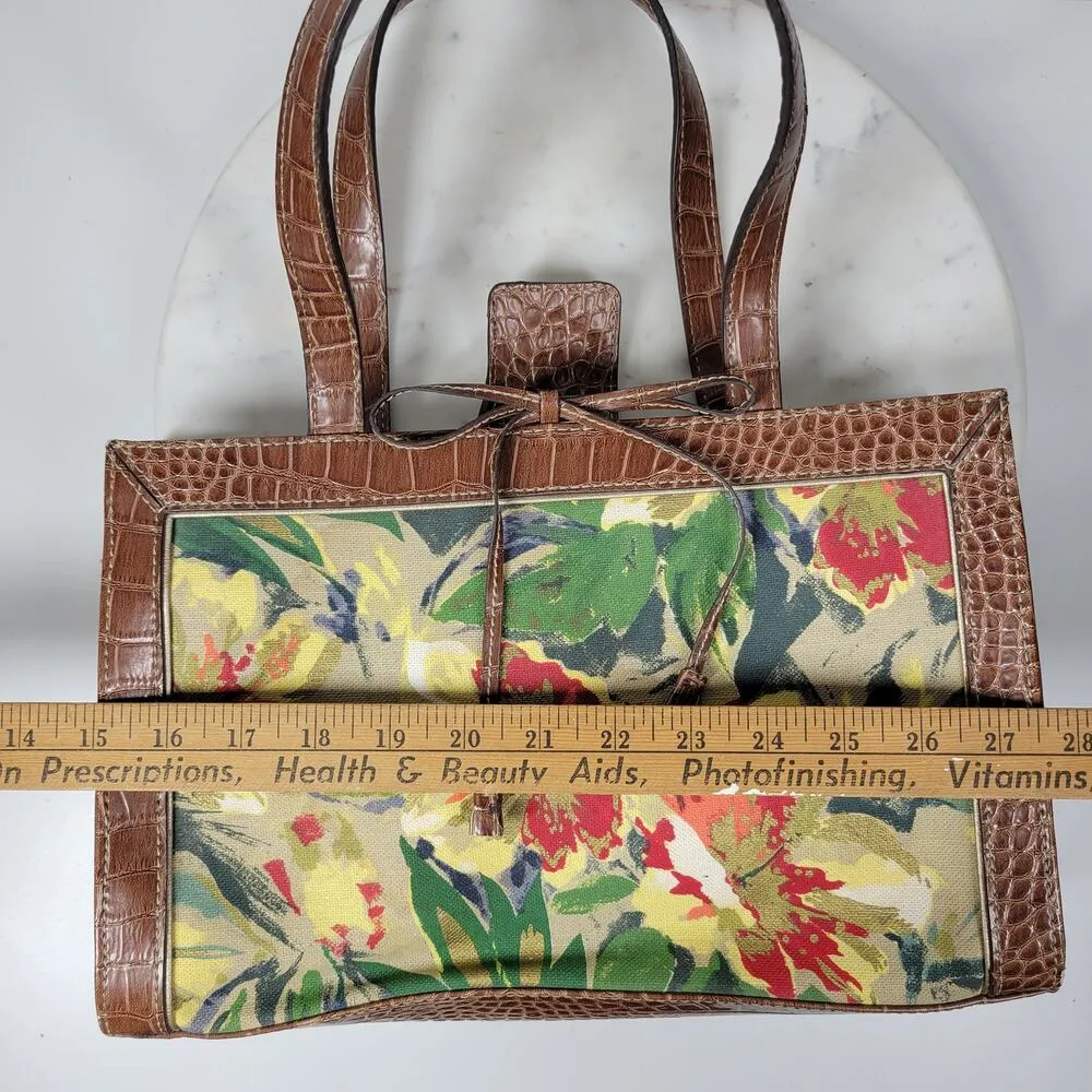 Liz Claiborne Satchel Bag Med Floral Cotton Faux Leather Embossed Alligator - Image 7