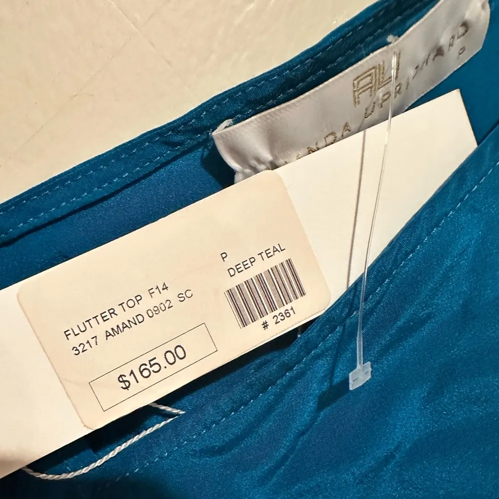 AMANDA UPRICHARD DEEP TEAL BLUE LONG SLEEVE VNECK FLARE FLUTTER BLOUSE TOP - Image 4