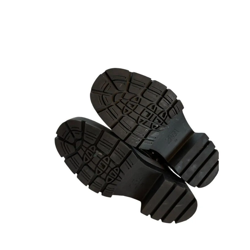 Zara Black Croc-Embossed Lace-Up Combat Boots Size 36 - Image 2