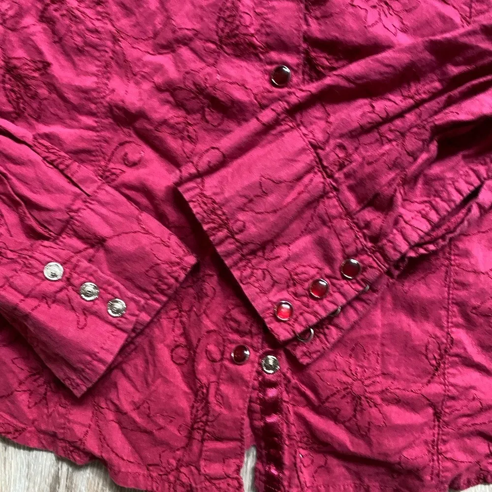 Vintage 90s Embroidered Beaded Red Button Up Medium Western Boho Americana Y2K - Image 4