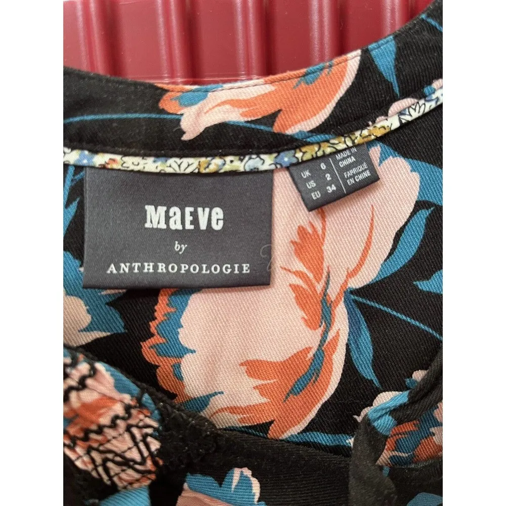 Maeve by Anthropologie Floral Long Sleeve Ragonda Tunic Dress Knee Length Sz 2 - Image 8