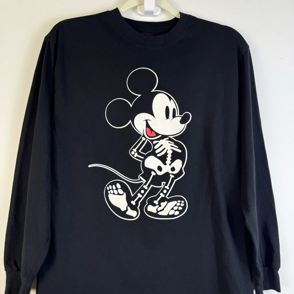 Disney Mickey Mouse Halloween Skeleton X-Ray Long Sleeve Tee Shirt Black Large - Image 4