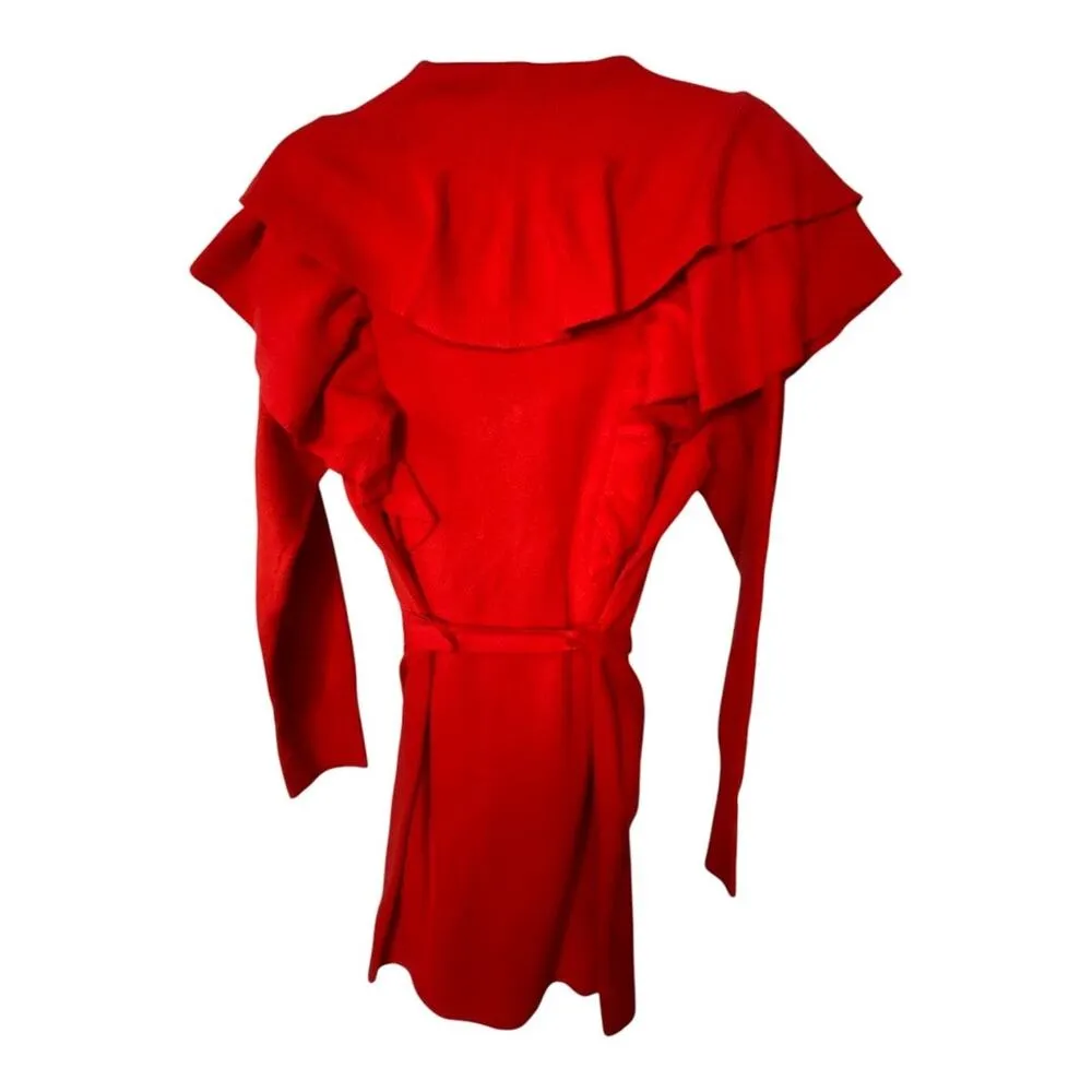 Christian Siriano Women's L Ruffled Longline Sweater Coat Bright Red Preppy New Size L - Image 5