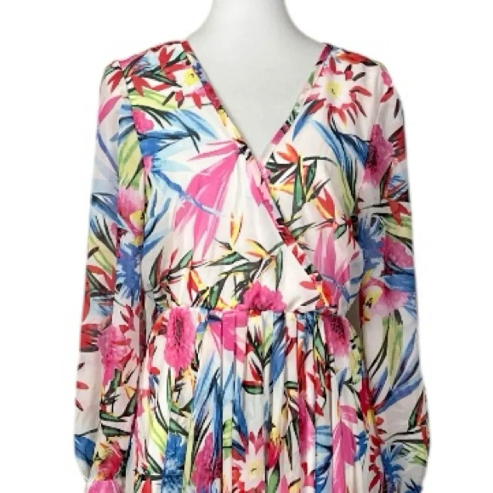 Haoduoyi Maxi Dress Wrap Top Long Sleeves Chiffon Floral Multi Women’s Size XL - Image 5