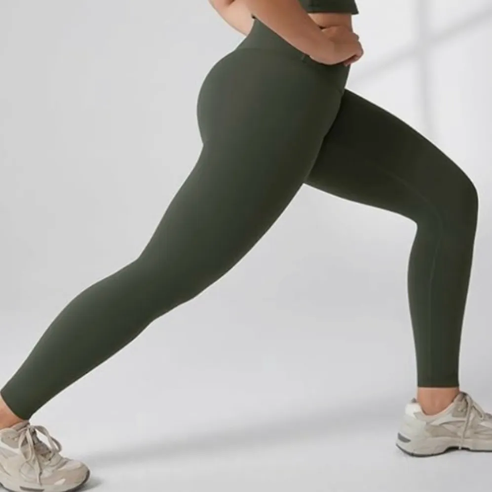 High Waisted Workout Yoga Pant Leggings Medium Buttery Soft Aspen Olive 25'' Green - Image 3