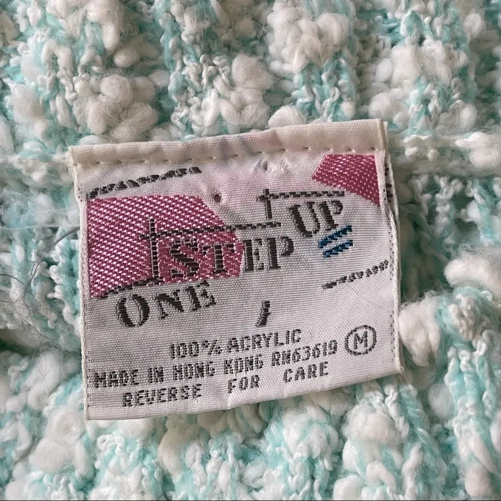 Vintage One Step Up Popcorn Knit Mock Neck Grandma Grandpa Kawaii Sweater Green Size M - Image 10