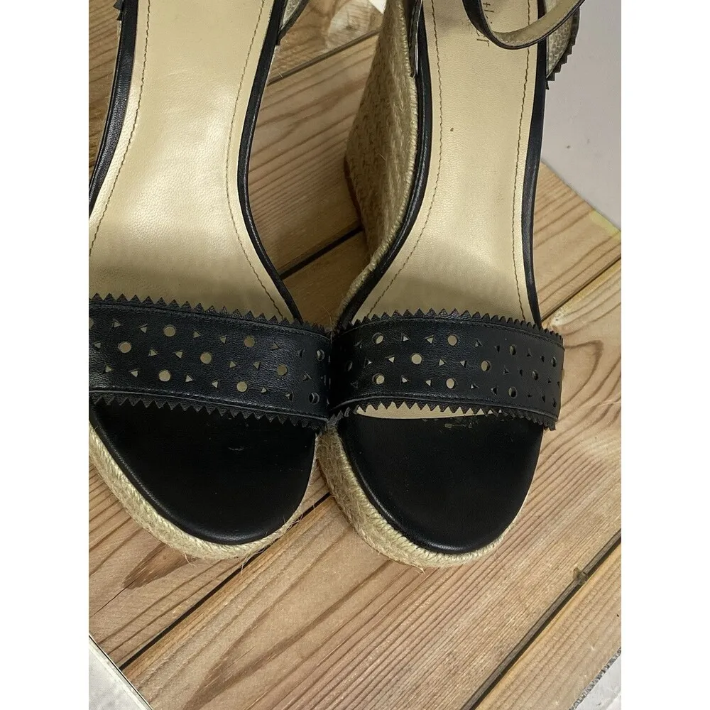 Botkier Espadrille Wedge Sandals Women 9M Jamie Black Leather Laser Cut Wedge - Image 6