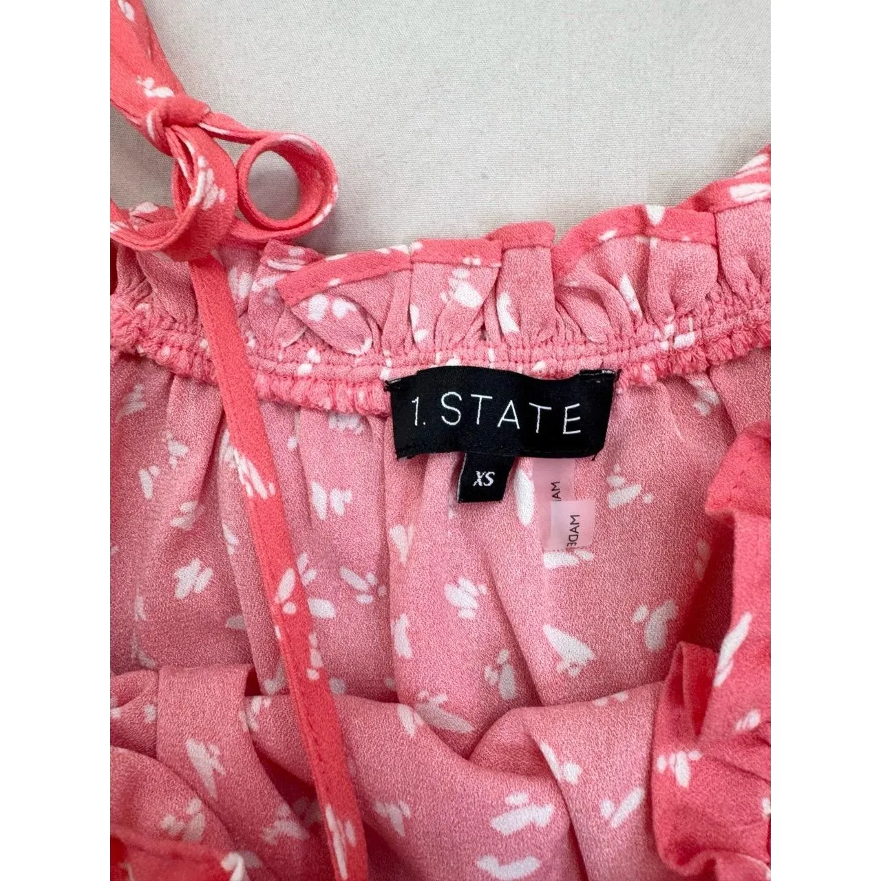 1. State Womens Pink White Ruffled Smocked Spaghetti Strap Crop Top Size XS - Image 5