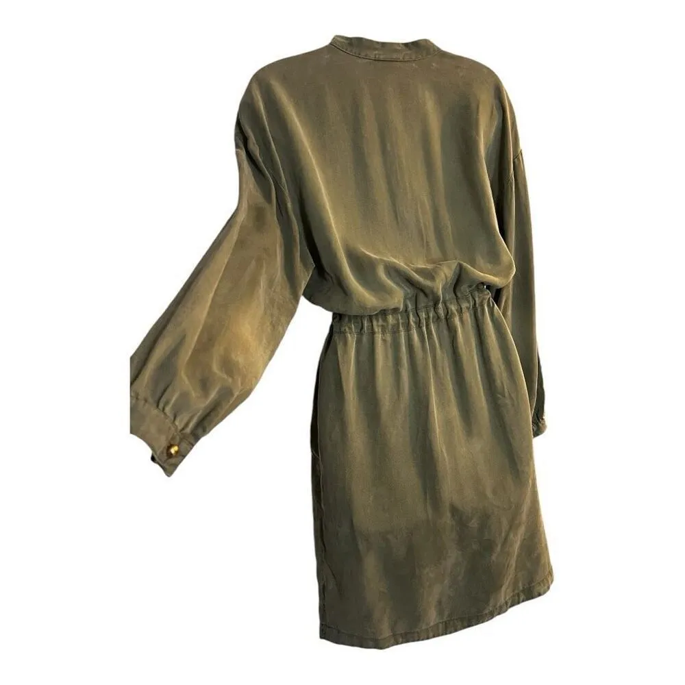 A New Day Chambray Shirt Dress Size M Women Green  Button Up Drawstring Waist - Image 10