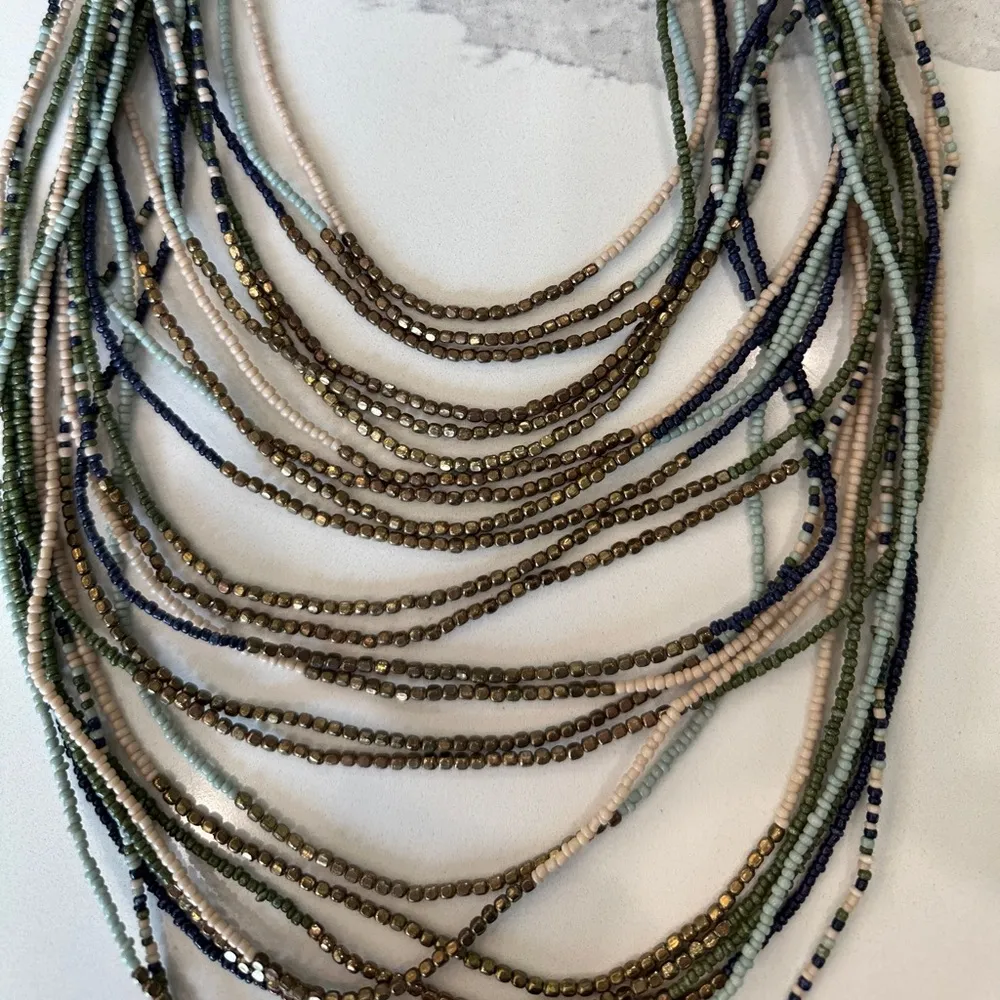 Beaded Multi Row Stranded Statement Necklace - Image 3