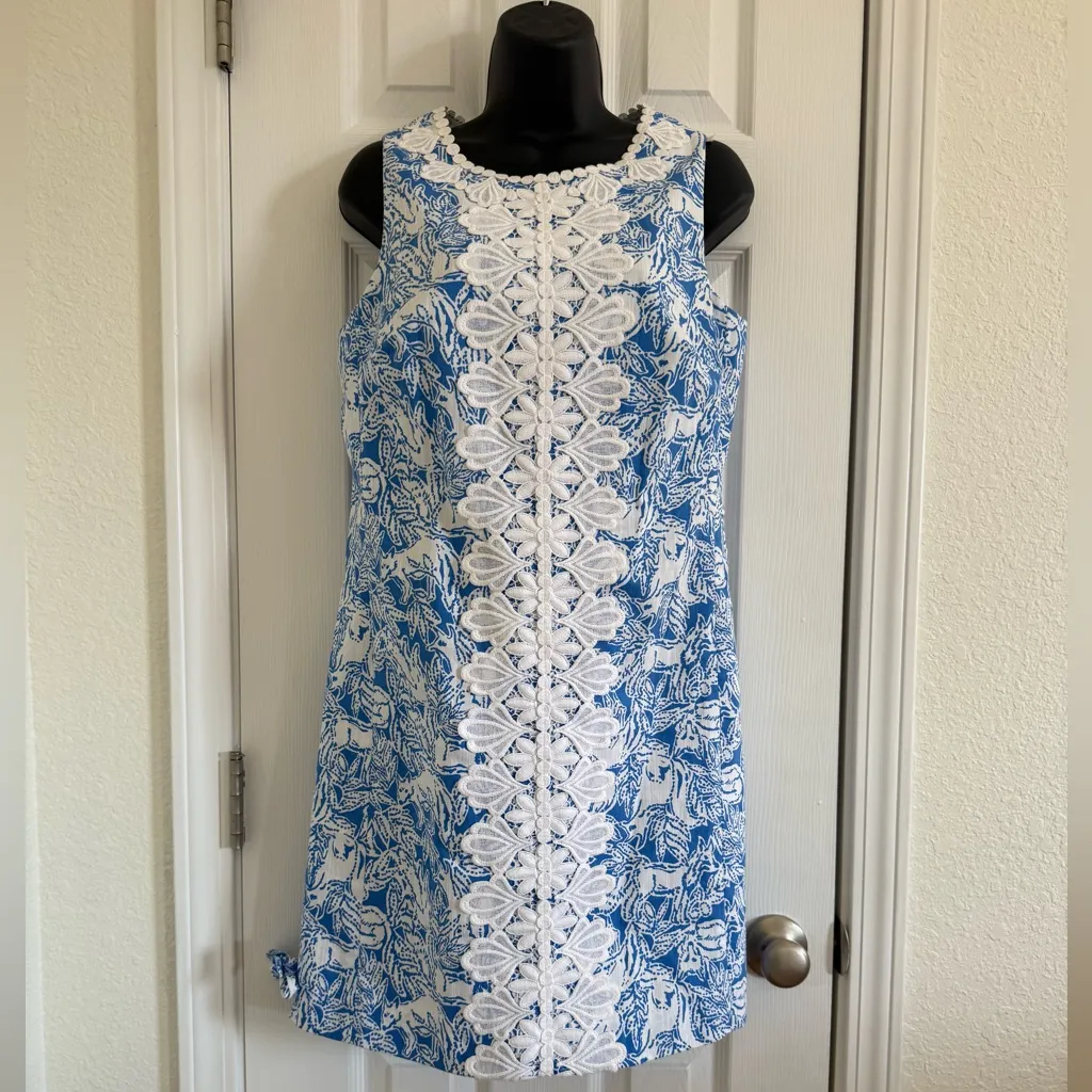 Melani Shift Dress in Coastal Blue Fancy Feet. Size 4 Blue White - Image 3