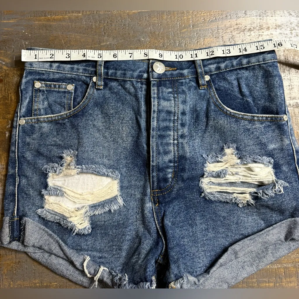 One Teaspoon Blue Distressed Jean Shorts - Image 5