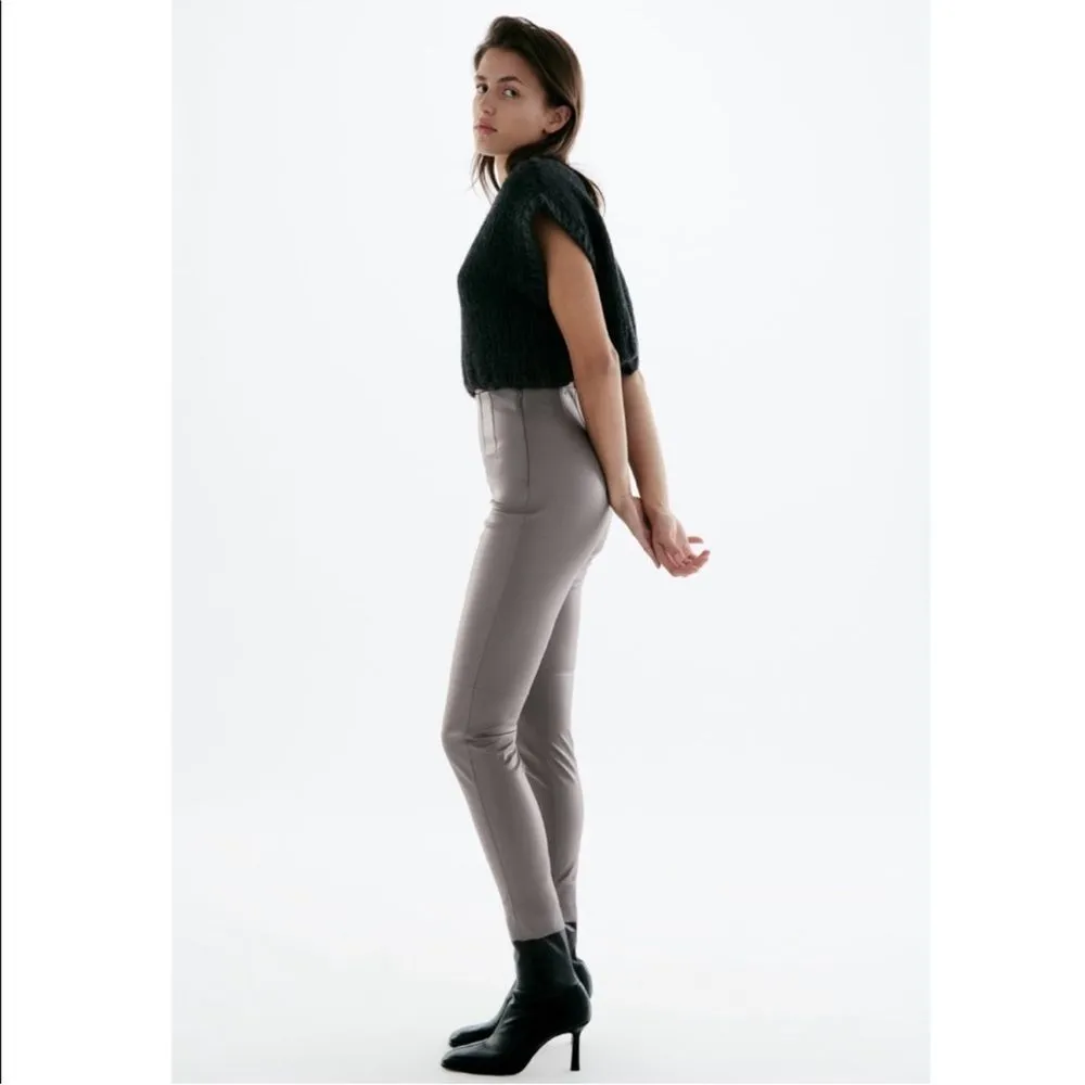 NWT Zara High Waisted Faux Leather Skinny Leggings Pants Gray Size Medium M - Image 11