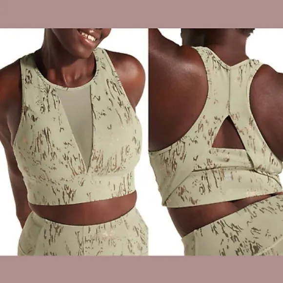 NWOT Halle Berry X Sweaty Betty Athena XS super soft bra green foil print - Image 2