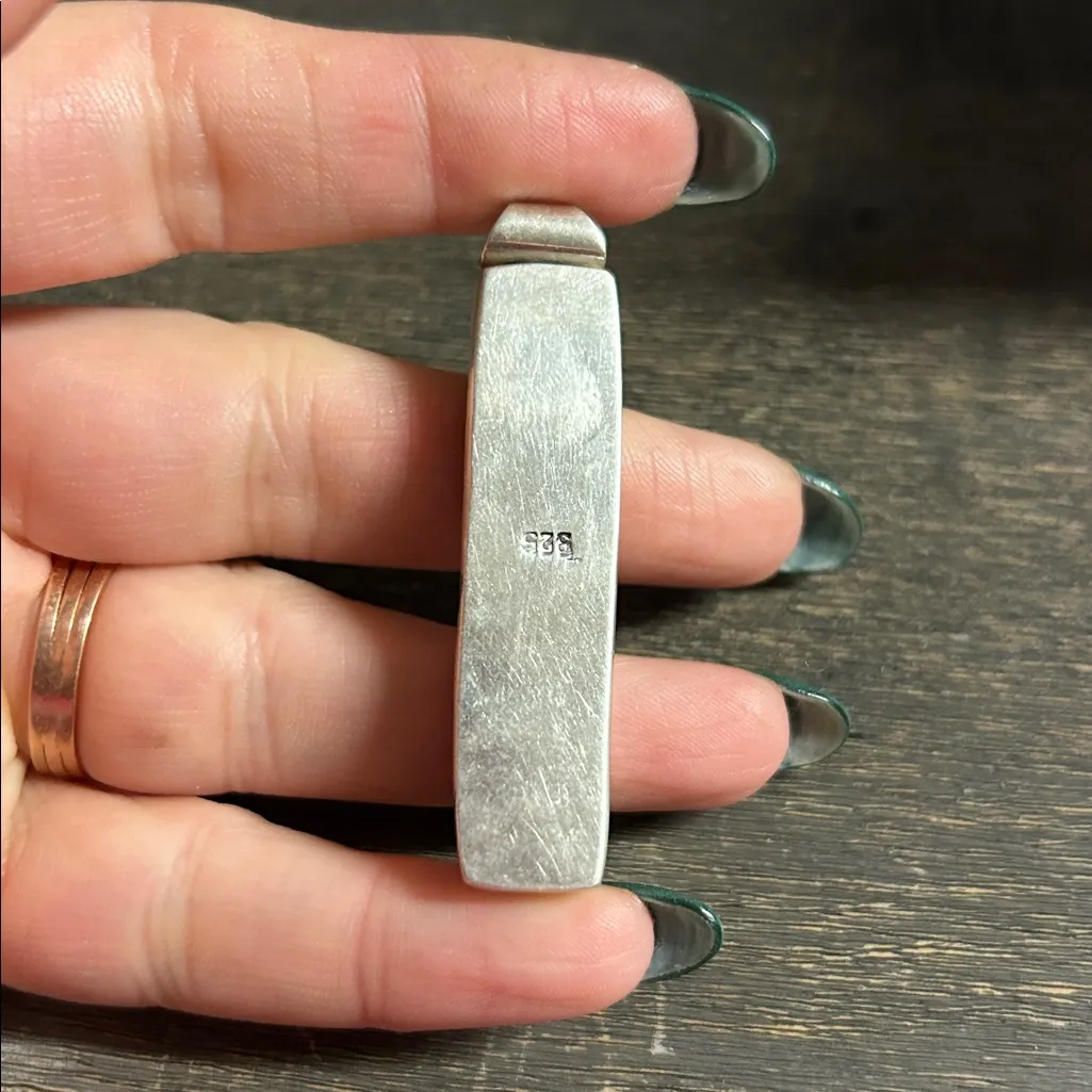 Striped Purple and Blue Metallic Glass Pendant set in Sterling - Image 2