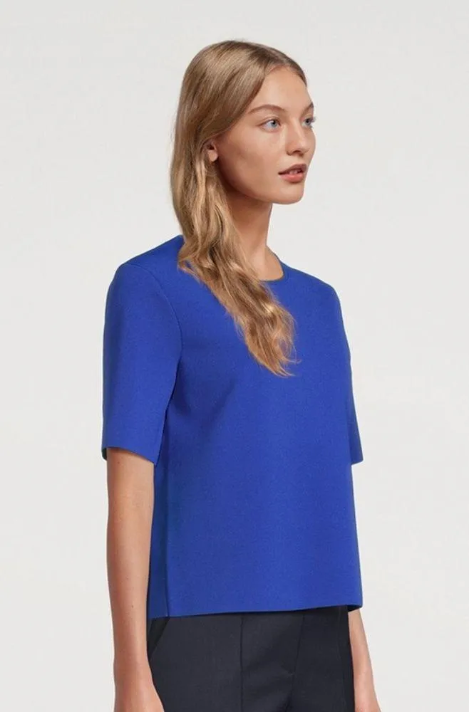 Theory Structured Short-Sleeve Scuba Jersey Crewneck T-shirt Top Blue NWT Size M - Image 2