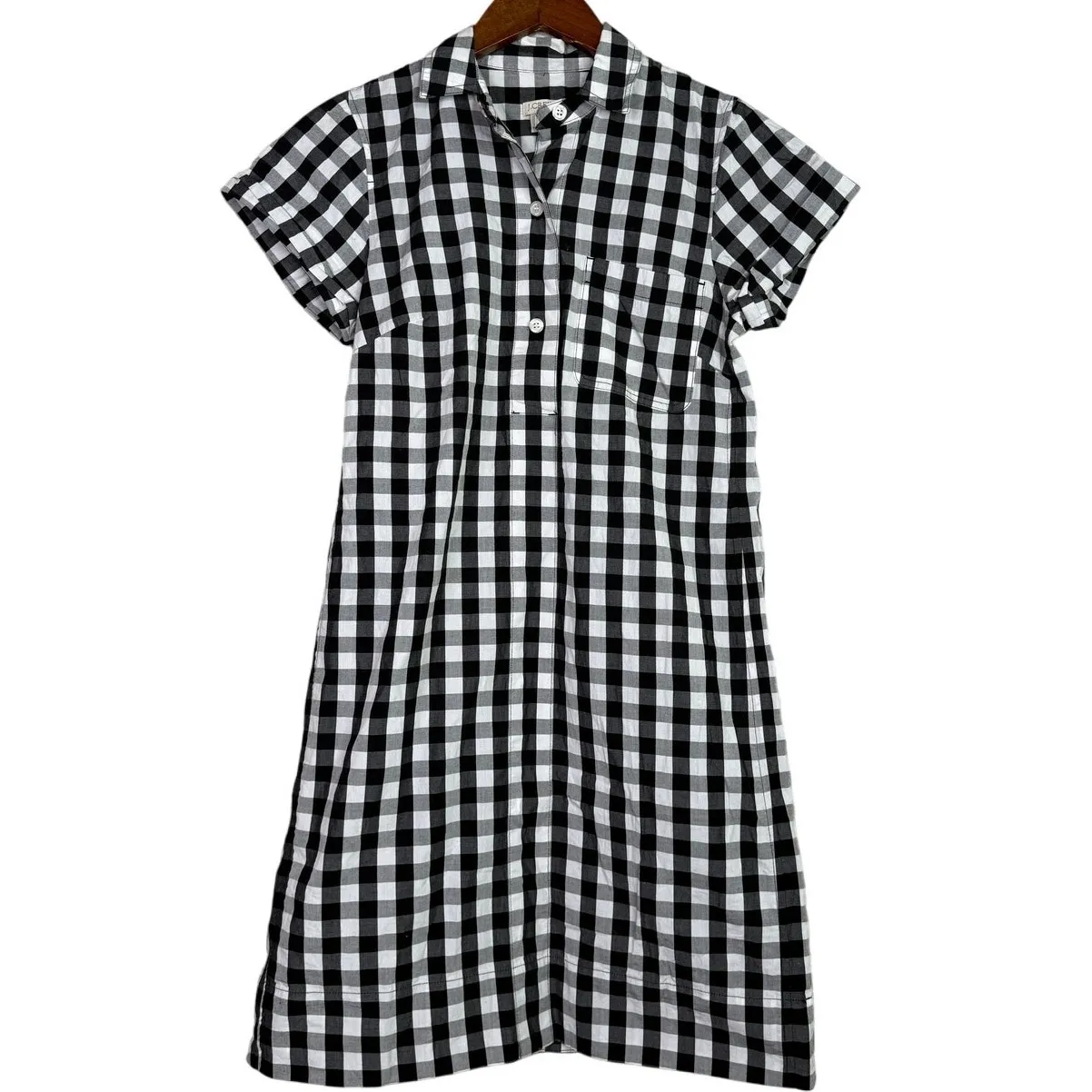 J. Crew Classic Casual Checkered Short Sleeve Shirt Mini Dress XS Black White - Image 10