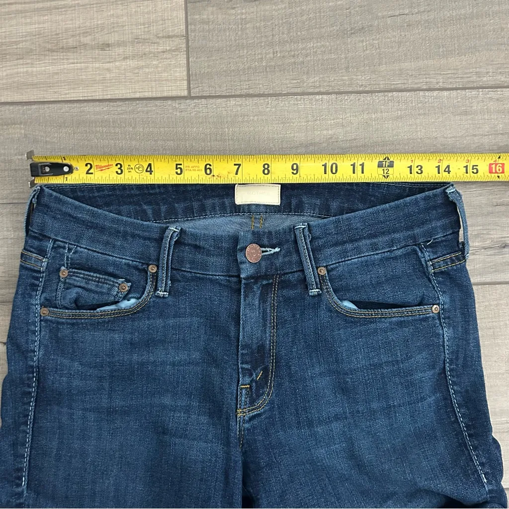 Mother The Looker Crop Flowers from the Storm Mid Rise Dark Wash Denim Jeans 26 Blue - Image 8