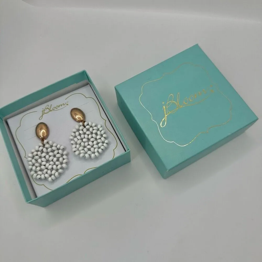 J Bloom white and gold beaded circle earrings - Image 5