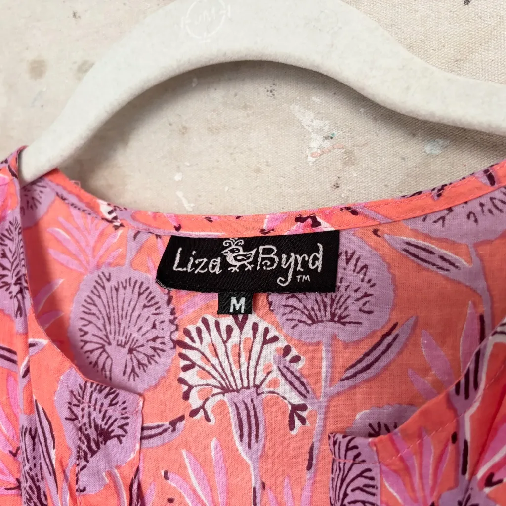 Liza Byrd Blockprint Tiered Midi Dress Pink Size M - Image 3