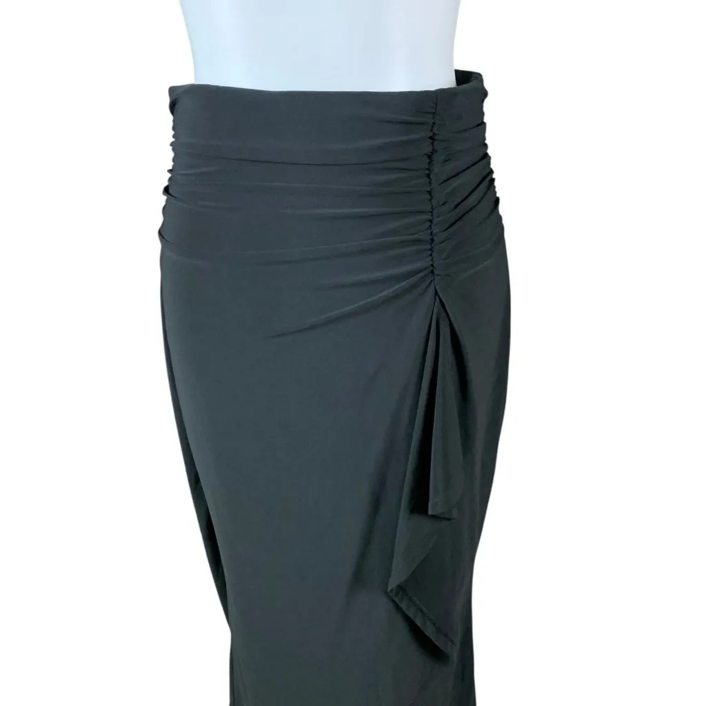 White House‎ Black Market Black Ruched Midi Skirt Small Draped Stretch Cocktail - Image 2