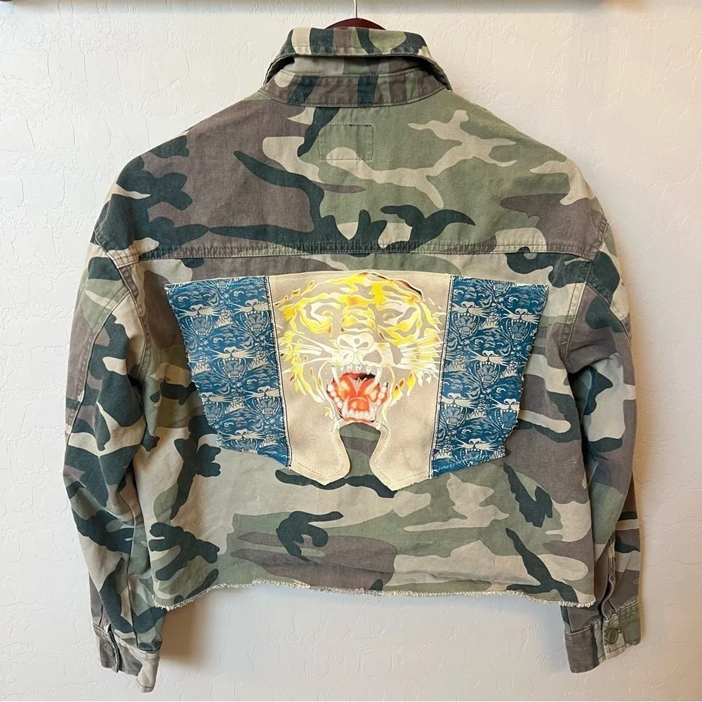 One of a kind Handmade camo print cropped jacket with released hem, Cotton,M - Image 3