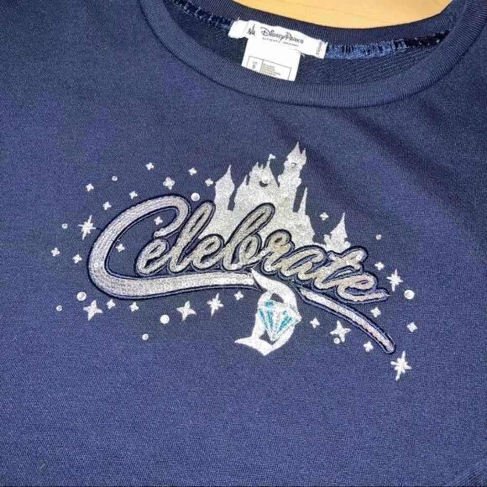 Disney Parks Sequin Celebrate Cinderella Castle Crewneck Sweater - Image 3