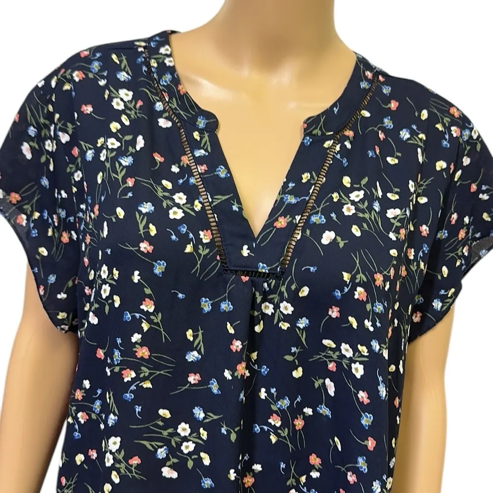 41 Hawthorn Navy Blue Floral V Neck Short Cap Sleeve Lightweight Top Womens XXL - Image 2