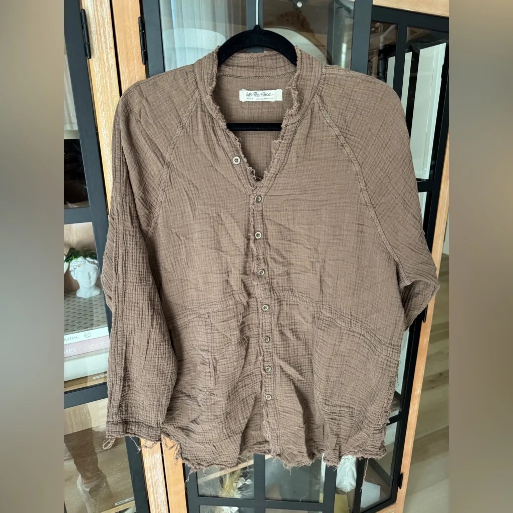 Free People muslin Summer Daydream Button Down Top shirt tunic chocolate - Image 8