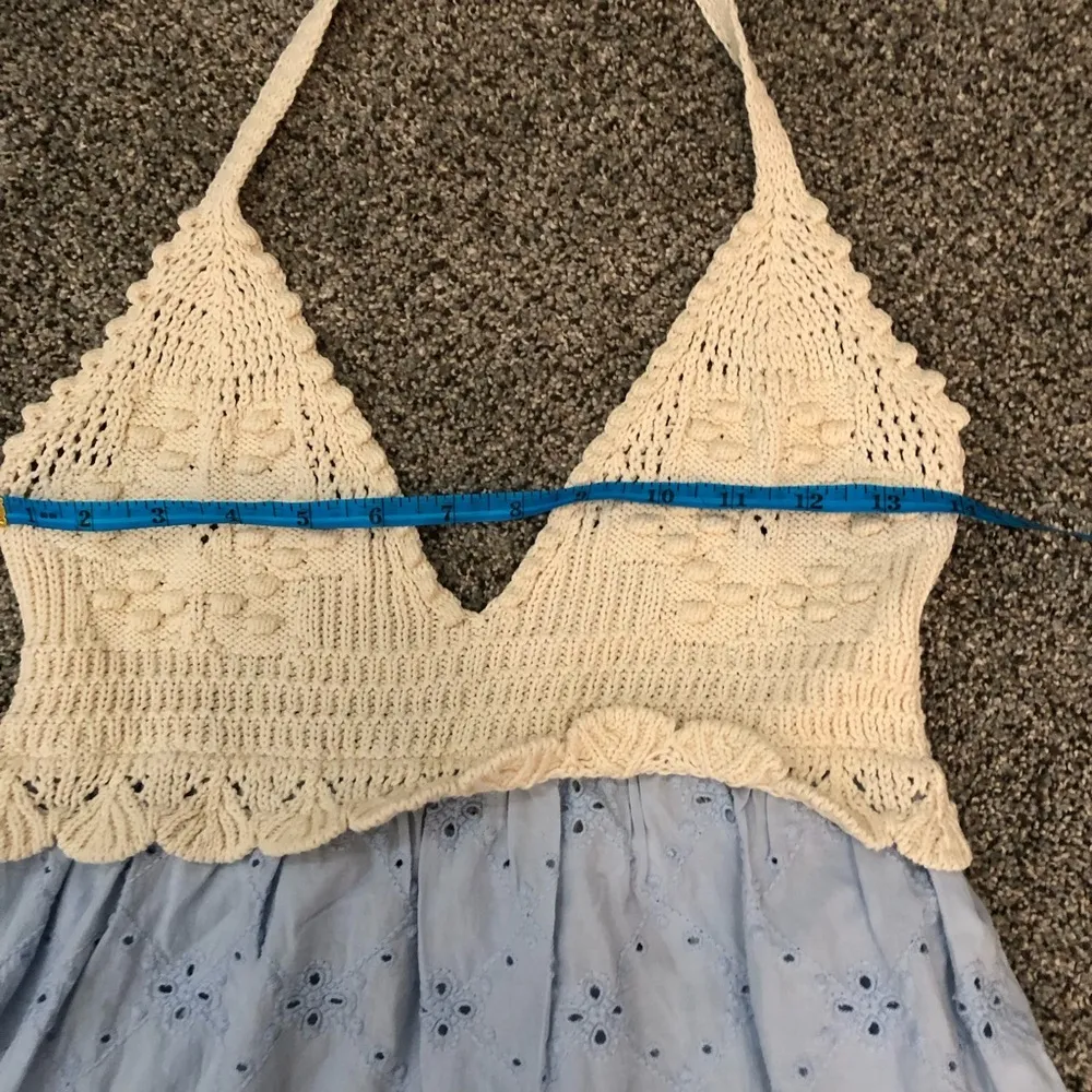 Zara Womens Bloggers Favorite Crochet Halter Eyelet Mini Dress Blue Size L NWT - Image 5