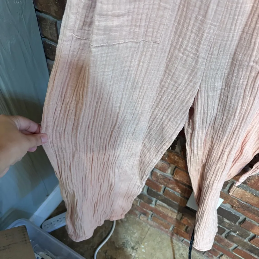 Zara womens tie gauzy tie waist wide leg jumpsuit summer beach vacation pink M - Image 3