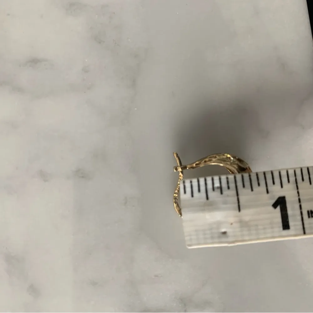 Open work Cutout Gold Over Sterling Silver Hoop Huggie Earrings 925 Turkey - Image 7