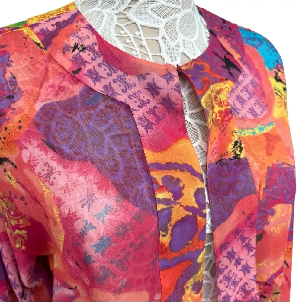 Laura Ashley 100% Silk Multicolor Open Front Kimono Top Size Small - Image 5