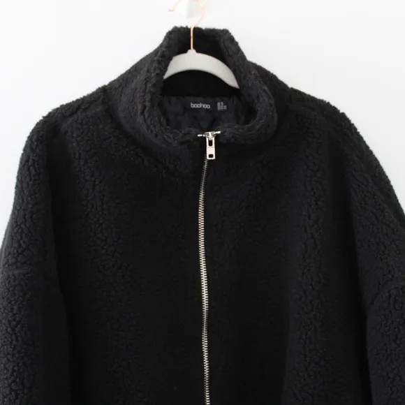 Boohoo Crop Teddy Faux Fur Bomber Jacket - Image 5