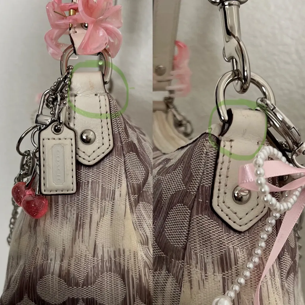 Coach Beige and Pink Shoulder Bag with Chain Detail - Image 4