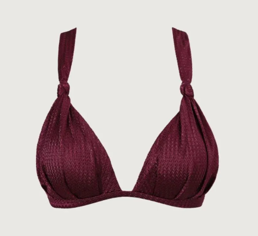 Berlook Burgundy Jacquard Knot Bikini Top and Bottom 67 Red - Image 8